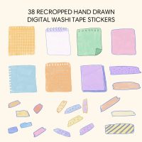 38 hand drawn free digital planner stickers of washi tape