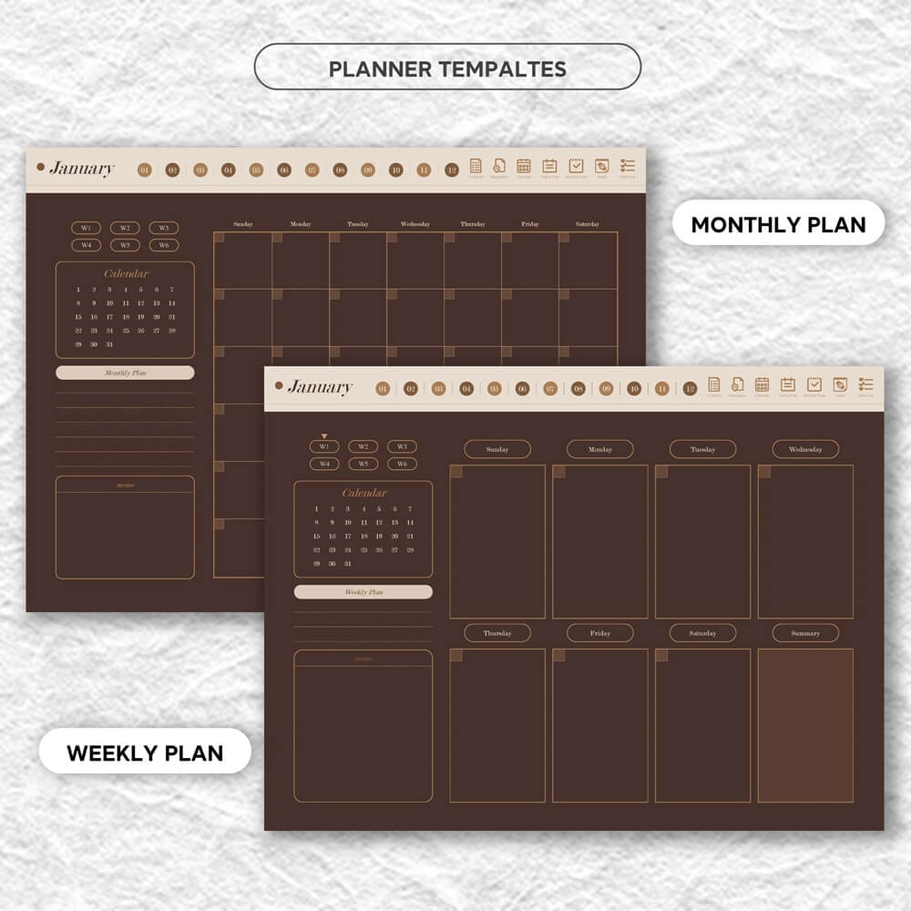 Undated Daily Planner in Cocoa Color for GoodNotes & Notability